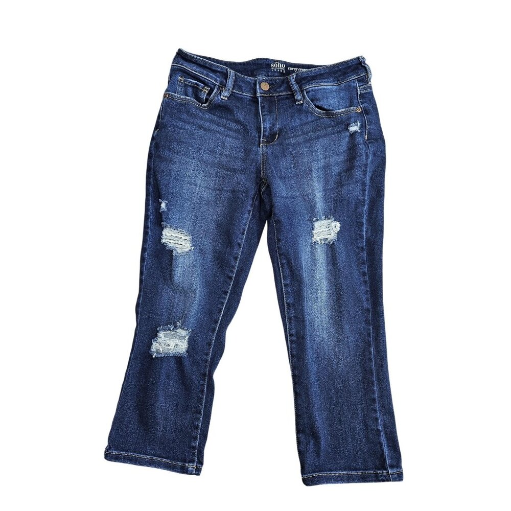 Soho New York & Company Jeans Womens 6 Blue Curvy Cropped Legging Distressed